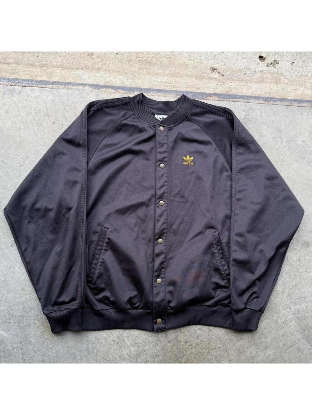 Vintage Adidas 90s Grail Black Gold Snap Trefoil track jacket size large boxya
